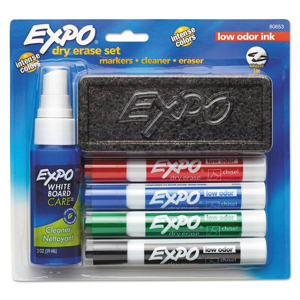 Expo Low-Odor Dry Erase Marker Starter Set, Broad Chisel Tip, Asstd, PK4 80653